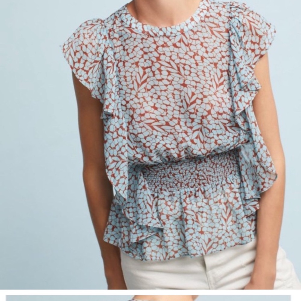Anthropologie Allegra Smocked Blouse feather bone sz XS